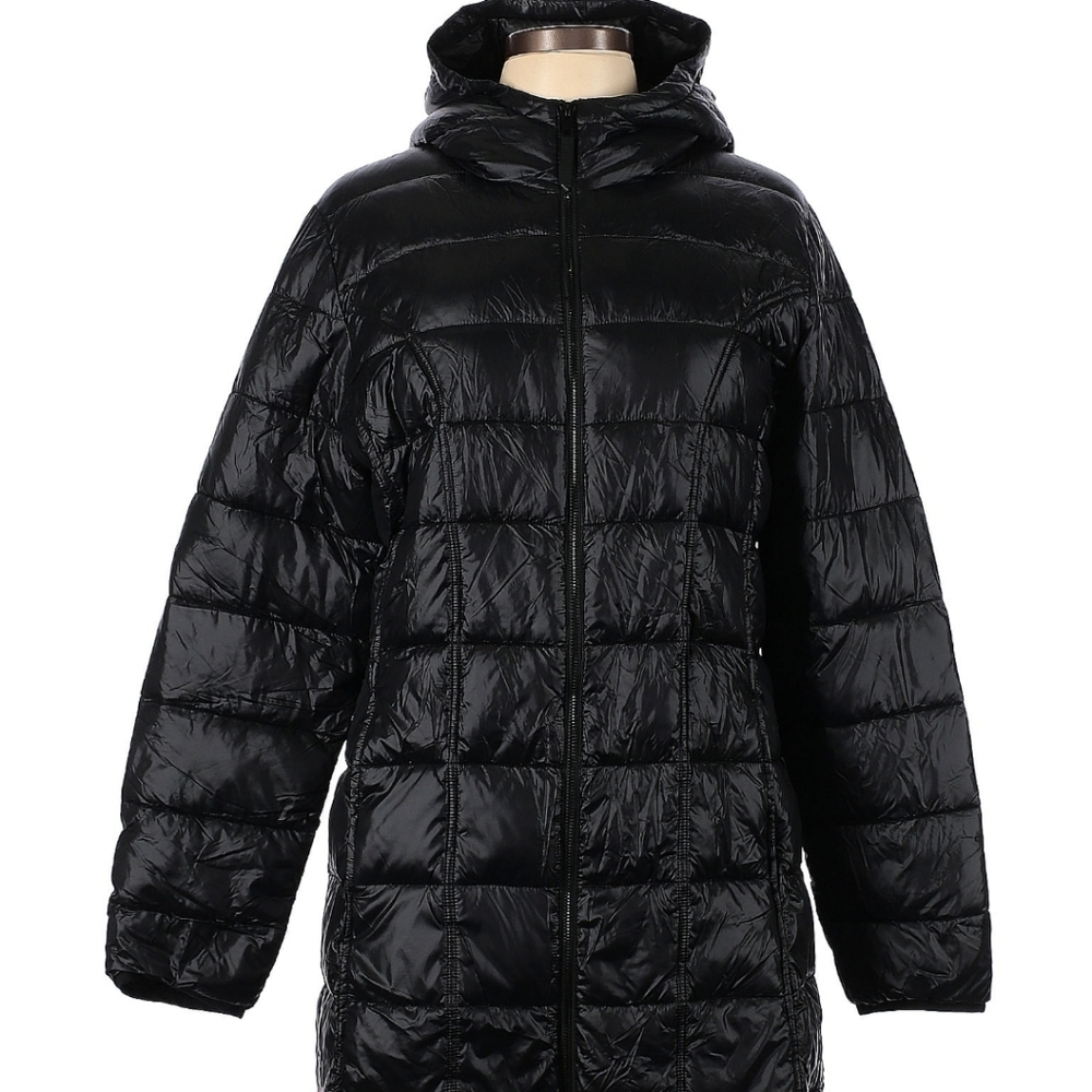 Aventure Long Black Puffer Coat Jacket LARGE